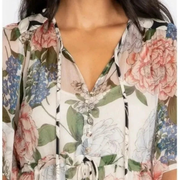 Johnny Was Jade Marion Silk Floral-Print Midi Dress NWT RARE